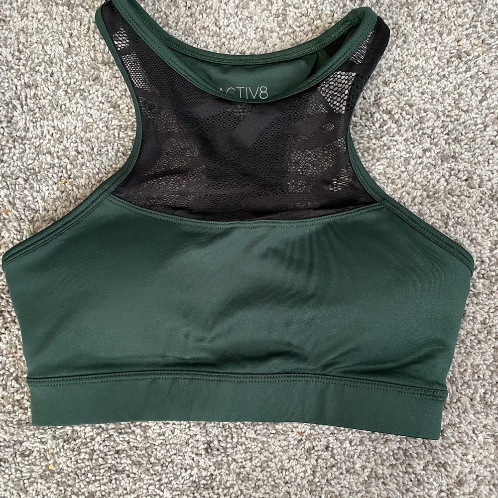 Green high neck sports bra small